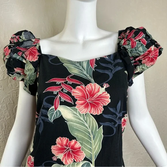 Vintage T&L Muumuu Factory Hawaii Floral Puff Sleeve Maxi Dress - Picture 11 of 16